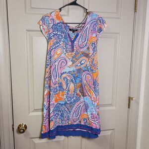 Ellen Tracy Womens Shirt Dress Size Large Paisley Vneck Short Sleeve